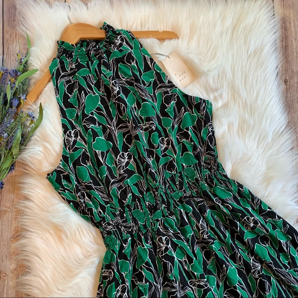 A New Day | High Neck Dress Green Leaf Print NWT